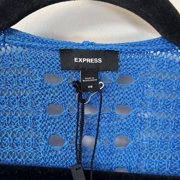 Express Crochet Long Line Cardigan Duster Open Knit Blue Size XS NWT’s - Picture 6 of 10